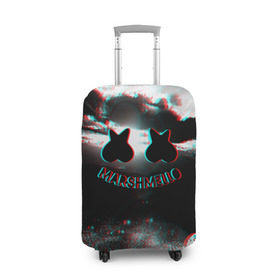 Чехол для чемодана 3D с принтом Marshmello в Санкт-Петербурге, 86% полиэфир, 14% спандекс | двустороннее нанесение принта, прорези для ручек и колес | christopher comstock | dj | marshmello | music | диджей | клубная музыка | клубняк | крис комсток | логотип | маршмеллоу | музыка