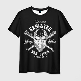 Мужская футболка 3D с принтом American gangster в Санкт-Петербурге, 100% полиэфир | прямой крой, круглый вырез горловины, длина до линии бедер | american | califor | gangster | san diego | америка | американский | банда | бандана | бандит | бейсбольные | биты | гангстер | графика | иллюстрация | калифорния | картинка | мода | надпись | платок | рисунок