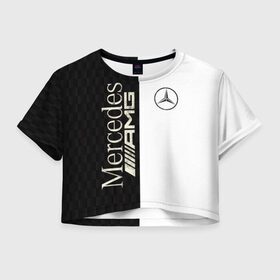 Женская футболка Cropp-top с принтом Mercedes в Санкт-Петербурге, 100% полиэстер | круглая горловина, длина футболки до линии талии, рукава с отворотами | amg | mercedes | авто | автомобиль | иномарка | логотип | машина | мерседес | текстура