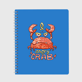 Тетрадь с принтом Hungry crab в Санкт-Петербурге, 100% бумага | 48 листов, плотность листов — 60 г/м2, плотность картонной обложки — 250 г/м2. Листы скреплены сбоку удобной пружинной спиралью. Уголки страниц и обложки скругленные. Цвет линий — светло-серый
 | angry | crab | gloomy | hungry | ocean | red | sea | sign | stars | water | вода | голодный | графика | детский | звезды | злой | знак | иллюстрация | картинка | краб | красный | мода | море | морские | надпись | океан | рисунок | рыба