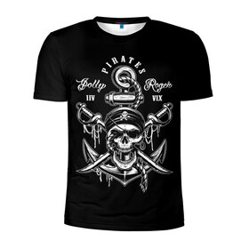 Мужская футболка 3D спортивная с принтом Pirates в Санкт-Петербурге, 100% полиэстер с улучшенными характеристиками | приталенный силуэт, круглая горловина, широкие плечи, сужается к линии бедра | b | pirates | robbers | sea | skull | бандана | веселый | графика | иллюстрация | канат | картинка | кости | логотип | мода | морские | надпись | оружие | пираты | платок | разбойники | рисунок | роджер | сабли | стиль