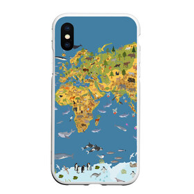 Чехол для iPhone XS Max матовый с принтом Карта мира в Санкт-Петербурге, Силикон | Область печати: задняя сторона чехла, без боковых панелей | Тематика изображения на принте: азия | акулы | америка | антарктида | бизон | волк | европа | животные | зебра | кабан | карта | киты | лама | лев | лось | материки | медведь | мира | моржи | моря | океаны | пингвины | птицы | реки | рыбы