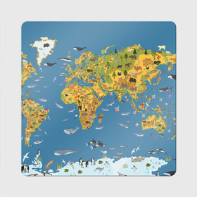 Магнит виниловый Квадрат с принтом Карта мира в Санкт-Петербурге, полимерный материал с магнитным слоем | размер 9*9 см, закругленные углы | азия | акулы | америка | антарктида | бизон | волк | европа | животные | зебра | кабан | карта | киты | лама | лев | лось | материки | медведь | мира | моржи | моря | океаны | пингвины | птицы | реки | рыбы