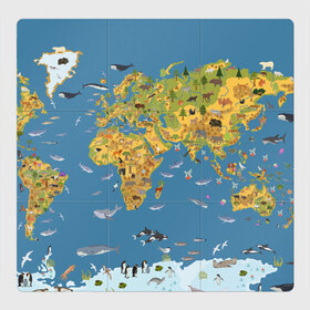 Магнитный плакат 3Х3 с принтом Карта мира в Санкт-Петербурге, Полимерный материал с магнитным слоем | 9 деталей размером 9*9 см | азия | акулы | америка | антарктида | бизон | волк | европа | животные | зебра | кабан | карта | киты | лама | лев | лось | материки | медведь | мира | моржи | моря | океаны | пингвины | птицы | реки | рыбы