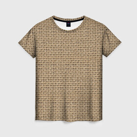 Женская футболка 3D с принтом Джут в Санкт-Петербурге, 100% полиэфир ( синтетическое хлопкоподобное полотно) | прямой крой, круглый вырез горловины, длина до линии бедер | веревка | волокно | грубая | канат | мешковина | мешок | натуральное | плетение | роба | текстильное | ткань