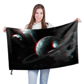 Флаг 3D с принтом Cosmos Glitch в Санкт-Петербурге, 100% полиэстер | плотность ткани — 95 г/м2, размер — 67 х 109 см. Принт наносится с одной стороны | вселенная | глитч | звезды | земля | космос | плеяды | пространство