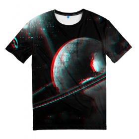 Мужская футболка 3D с принтом Cosmos Glitch в Санкт-Петербурге, 100% полиэфир | прямой крой, круглый вырез горловины, длина до линии бедер | вселенная | глитч | звезды | земля | космос | плеяды | пространство