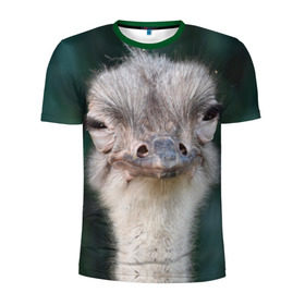 Мужская футболка 3D спортивная с принтом Подозрительный страус в Санкт-Петербурге, 100% полиэстер с улучшенными характеристиками | приталенный силуэт, круглая горловина, широкие плечи, сужается к линии бедра | lol | глаза | голова | детям | животные | зеленая | лол | подарок | подмигивает | подозрительно | прикольная | природа | смешная | страус | эмоции | юмор