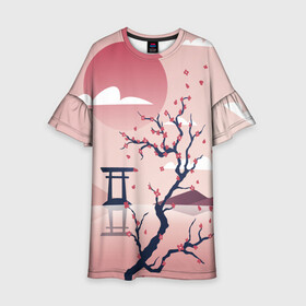 Детское платье 3D с принтом Японский мотив в Санкт-Петербурге, 100% полиэстер | прямой силуэт, чуть расширенный к низу. Круглая горловина, на рукавах — воланы | Тематика изображения на принте: 23 | 8 | азия | вип | вишня | горы | дерево | дизайн | мода | небо | новинка | новый год | подарок | сакура | солнце | стритвир | топ | тренд | цветок | япония