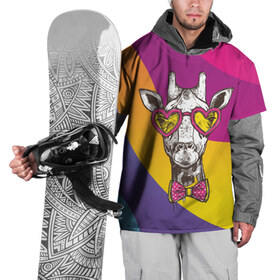 Накидка на куртку 3D с принтом Праздничный жираф в Санкт-Петербурге, 100% полиэстер |  | бабочка | животное | жираф | модный | очки | праздничный | рожки | сердечки | хипстер | шея