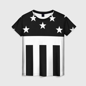 Женская футболка 3D с принтом PRODIGY в Санкт-Петербурге, 100% полиэфир ( синтетическое хлопкоподобное полотно) | прямой крой, круглый вырез горловины, длина до линии бедер | keith flint | prodigy | rave | кит чарльз флинт | продиджи | рейв | флаг сша | электроника