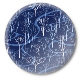 Значок с принтом Зимний лес в Санкт-Петербурге,  металл | круглая форма, металлическая застежка в виде булавки | Тематика изображения на принте: 