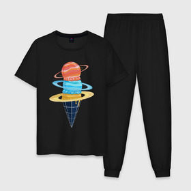 Мужская пижама хлопок с принтом Space Ice Cream в Санкт-Петербурге, 100% хлопок | брюки и футболка прямого кроя, без карманов, на брюках мягкая резинка на поясе и по низу штанин
 | Тематика изображения на принте: earth | express | futurama | galaxy | ice cream | moon | nasa | planet | space | star | world | астронавт | вселенная | гагарин | галактика | еда | звезда | звезды | земля | космонавт | космос | луна | мир | мороженое | н | наса | небо | планета