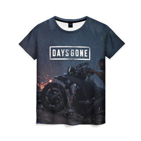 Женская футболка 3D с принтом Days Gone в Санкт-Петербурге, 100% полиэфир ( синтетическое хлопкоподобное полотно) | прямой крой, круглый вырез горловины, длина до линии бедер | 2019 | days gone | game | poster | ps4 | zombie | жизнь после | зомби | игра