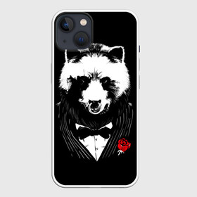 Чехол для iPhone 13 с принтом Медведь авторитет в Санкт-Петербурге,  |  | authority | bear | go | авторитет | аль капоне | бабочка | в носу | взгляд | галстук | графика | дикий | животное | иллюстрация | картинка | кольцо | костюм | красная | крестный | мафия | медведь | мода | отец