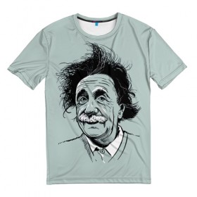 Мужская футболка 3D с принтом Альберт Эйнштейн в Санкт-Петербурге, 100% полиэфир | прямой крой, круглый вырез горловины, длина до линии бедер | 