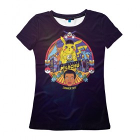 Женская футболка 3D с принтом Покемон Пикачу в Санкт-Петербурге, 100% полиэфир ( синтетическое хлопкоподобное полотно) | прямой крой, круглый вырез горловины, длина до линии бедер | detective pikachu | pikachu | pokemon | детектив пикачу | пика | покемон