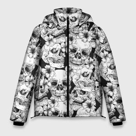 Мужская зимняя куртка 3D с принтом Черепа в цветах в Санкт-Петербурге, верх — 100% полиэстер; подкладка — 100% полиэстер; утеплитель — 100% полиэстер | длина ниже бедра, свободный силуэт Оверсайз. Есть воротник-стойка, отстегивающийся капюшон и ветрозащитная планка. 

Боковые карманы с листочкой на кнопках и внутренний карман на молнии. | 23 | 8 | skull | белый | вип | дизайн | мода | новинка | новый год | подарок | праздник | скелет | стритвир | топ | тренд | треш | цветок | цветы | череп | черный