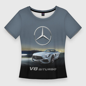 Женская футболка 3D Slim с принтом V8 Biturbo в Санкт-Петербурге,  |  | amg | cool | design | mercedes | mercedes benz | motorsport | power | prestige | race | sport car | status | автоспорт | гонка | дизайн | круто | мерседес | мощь | престиж | спорткар | статус