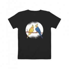 Детская футболка хлопок с принтом Попугаи в Санкт-Петербурге, 100% хлопок | круглый вырез горловины, полуприлегающий силуэт, длина до линии бедер | Тематика изображения на принте: 