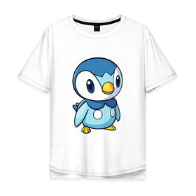 Мужская футболка хлопок Oversize с принтом Piplup в Санкт-Петербурге, 100% хлопок | свободный крой, круглый ворот, “спинка” длиннее передней части | Тематика изображения на принте: piplup | пингвин | пингвиненок | пиплуп | покемон | покемоны | синий