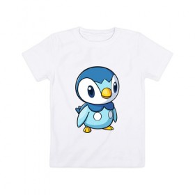 Детская футболка хлопок с принтом Piplup в Санкт-Петербурге, 100% хлопок | круглый вырез горловины, полуприлегающий силуэт, длина до линии бедер | piplup | пингвин | пингвиненок | пиплуп | покемон | покемоны | синий