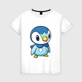 Женская футболка хлопок с принтом Piplup в Санкт-Петербурге, 100% хлопок | прямой крой, круглый вырез горловины, длина до линии бедер, слегка спущенное плечо | Тематика изображения на принте: piplup | пингвин | пингвиненок | пиплуп | покемон | покемоны | синий