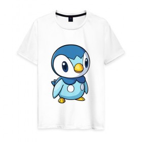 Мужская футболка хлопок с принтом Piplup в Санкт-Петербурге, 100% хлопок | прямой крой, круглый вырез горловины, длина до линии бедер, слегка спущенное плечо. | piplup | пингвин | пингвиненок | пиплуп | покемон | покемоны | синий