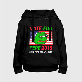 Детская толстовка 3D с принтом Vote for pepe в Санкт-Петербурге, 100% полиэстер | двухслойный капюшон со шнурком для регулировки, мягкие манжеты на рукавах и по низу толстовки, спереди карман-кенгуру с мягким внутренним слоем | bad | dab | frog | good | kek | make pepe great again | pepe | sad | sad frog | vote for pepe | кек | лягушка | мем | мемы | пепе | со смыслом | фрог