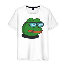 Мужская футболка хлопок с принтом Pepe в Санкт-Петербурге, 100% хлопок | прямой крой, круглый вырез горловины, длина до линии бедер, слегка спущенное плечо. | bad | dab | frog | good | kek | make pepe great again | pepe | sad | sad frog | vote for pepe | кек | лягушка | мем | мемы | пепе | со смыслом | фрог