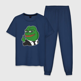 Мужская пижама хлопок с принтом Pepe в Санкт-Петербурге, 100% хлопок | брюки и футболка прямого кроя, без карманов, на брюках мягкая резинка на поясе и по низу штанин
 | bad | dab | frog | good | kek | make pepe great again | pepe | sad | sad frog | vote for pepe | кек | лягушка | мем | мемы | пепе | со смыслом | фрог