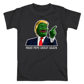 Мужская футболка хлопок с принтом Great Pepe в Санкт-Петербурге, 100% хлопок | прямой крой, круглый вырез горловины, длина до линии бедер, слегка спущенное плечо. | bad | dab | frog | good | kek | make pepe great again | pepe | sad | sad frog | vote for pepe | кек | лягушка | мем | мемы | пепе | со смыслом | фрог