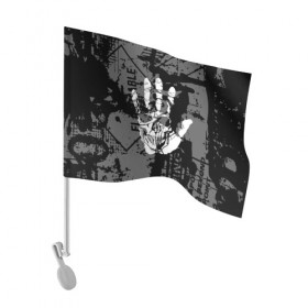 Флаг для автомобиля с принтом Stop в Санкт-Петербурге, 100% полиэстер | Размер: 30*21 см | black | caution | gray | halloween | hand | skeleton | skull | stop | white | белый | предупреждение | рука | серый | скелет | хэллоуин | череп | черный