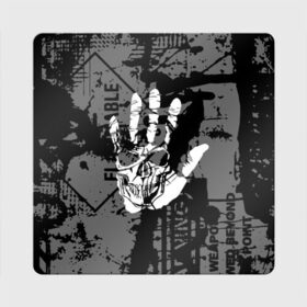 Магнит виниловый Квадрат с принтом Stop в Санкт-Петербурге, полимерный материал с магнитным слоем | размер 9*9 см, закругленные углы | black | caution | gray | halloween | hand | skeleton | skull | stop | white | белый | предупреждение | рука | серый | скелет | хэллоуин | череп | черный