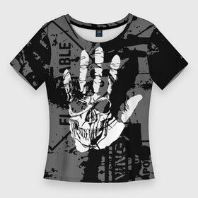 Женская футболка 3D Slim с принтом Stop Covid 19 в Санкт-Петербурге,  |  | black | caution | gray | halloween | hand | skeleton | skull | stop | white | белый | предупреждение | рука | серый | скелет | хэллоуин | череп | черный