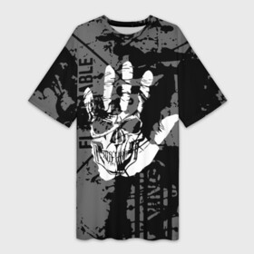 Платье-футболка 3D с принтом Stop Covid 19 в Санкт-Петербурге,  |  | black | caution | gray | halloween | hand | skeleton | skull | stop | white | белый | предупреждение | рука | серый | скелет | хэллоуин | череп | черный