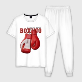 Мужская пижама хлопок с принтом National Team Boxing в Санкт-Петербурге, 100% хлопок | брюки и футболка прямого кроя, без карманов, на брюках мягкая резинка на поясе и по низу штанин
 | бокс | перчатки