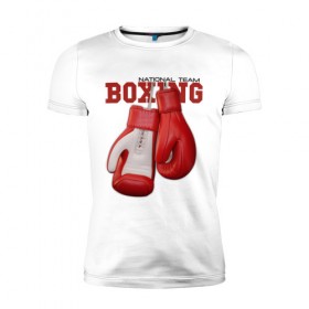Мужская футболка премиум с принтом National Team Boxing в Санкт-Петербурге, 92% хлопок, 8% лайкра | приталенный силуэт, круглый вырез ворота, длина до линии бедра, короткий рукав | бокс | перчатки