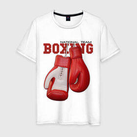 Мужская футболка хлопок с принтом National Team Boxing в Санкт-Петербурге, 100% хлопок | прямой крой, круглый вырез горловины, длина до линии бедер, слегка спущенное плечо. | бокс | перчатки