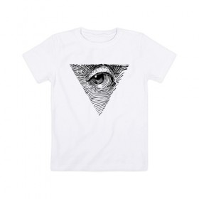 Детская футболка хлопок с принтом eye в Санкт-Петербурге, 100% хлопок | круглый вырез горловины, полуприлегающий силуэт, длина до линии бедер | black | eye | minimalism | money | philosophy | pyramid | raster | supreme | usa | white | белый | глаз | деньги | доллар | минимализм | пирамида | растр | сша | философия | черный