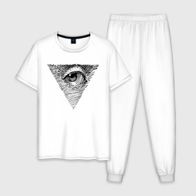 Мужская пижама хлопок с принтом eye в Санкт-Петербурге, 100% хлопок | брюки и футболка прямого кроя, без карманов, на брюках мягкая резинка на поясе и по низу штанин
 | black | eye | minimalism | money | philosophy | pyramid | raster | supreme | usa | white | белый | глаз | деньги | доллар | минимализм | пирамида | растр | сша | философия | черный