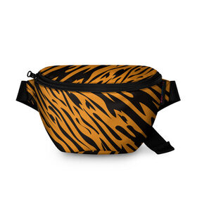 Поясная сумка 3D с принтом Тигр в Санкт-Петербурге, 100% полиэстер | плотная ткань, ремень с регулируемой длиной, внутри несколько карманов для мелочей, основное отделение и карман с обратной стороны сумки застегиваются на молнию | животное | зверь | кардашьян | ким | кот | лев | оранжевый | полосы | рыжий | тигр | черный