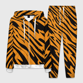 Мужской костюм 3D с принтом Тигр в Санкт-Петербурге, 100% полиэстер | Манжеты и пояс оформлены тканевой резинкой, двухслойный капюшон со шнурком для регулировки, карманы спереди | животное | зверь | кардашьян | ким | кот | лев | оранжевый | полосы | рыжий | тигр | черный