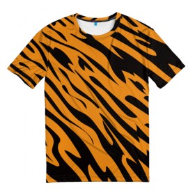 Мужская футболка 3D с принтом Тигр в Санкт-Петербурге, 100% полиэфир | прямой крой, круглый вырез горловины, длина до линии бедер | животное | зверь | кардашьян | ким | кот | лев | оранжевый | полосы | рыжий | тигр | черный