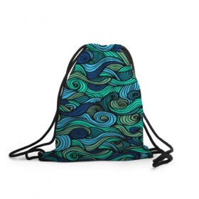 Рюкзак-мешок 3D с принтом Морская пучина в Санкт-Петербурге, 100% полиэстер | плотность ткани — 200 г/м2, размер — 35 х 45 см; лямки — толстые шнурки, застежка на шнуровке, без карманов и подкладки | абстракция | волны | зеленый | круг | линии | море | полосы | синий