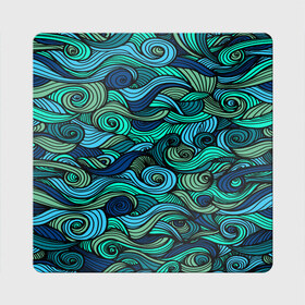 Магнит виниловый Квадрат с принтом Морская пучина в Санкт-Петербурге, полимерный материал с магнитным слоем | размер 9*9 см, закругленные углы | абстракция | волны | зеленый | круг | линии | море | полосы | синий