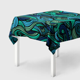 Скатерть 3D с принтом Морская пучина в Санкт-Петербурге, 100% полиэстер (ткань не мнется и не растягивается) | Размер: 150*150 см | абстракция | волны | зеленый | круг | линии | море | полосы | синий