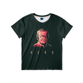 Детская футболка 3D с принтом Stan Lee The hero в Санкт-Петербурге, 100% гипоаллергенный полиэфир | прямой крой, круглый вырез горловины, длина до линии бедер, чуть спущенное плечо, ткань немного тянется | Тематика изображения на принте: lee | stan | stan lee | стен | стен ли