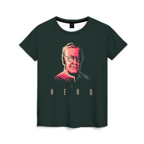 Женская футболка 3D с принтом Stan Lee The hero в Санкт-Петербурге, 100% полиэфир ( синтетическое хлопкоподобное полотно) | прямой крой, круглый вырез горловины, длина до линии бедер | Тематика изображения на принте: lee | stan | stan lee | стен | стен ли
