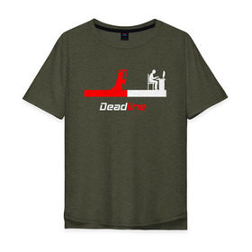 Мужская футболка хлопок Oversize с принтом Deadline в Санкт-Петербурге, 100% хлопок | свободный крой, круглый ворот, “спинка” длиннее передней части | Тематика изображения на принте: fead | line | дедлайн | коса | линия | программист | проект | работа | сдача | сроки